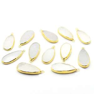 Blanc Druzy poire forme 925 argent Sterling lunette plaqué or pendentif fabrication de bijoux faits à la main - Product Image 4