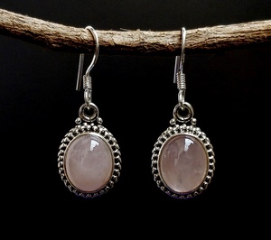 Csja — boucles d'oreilles ovales en argent Sterling 925, boucles d'oreilles pendantes, pierre de Quartz Rose, goutte d'eau pour filles - Product Image 2