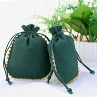 Pochette de rangement pour bijoux Craftjaipur, écologique, logo personnalisé, vert foncé, légère, cordon de serrage, coton indien fait main, style bohème