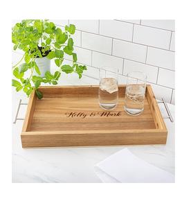 Plateau en bois fini naturel Plateau de service en bois Plateau de petit-déjeuner en bois avec poignée en métal Fabricant en gros - Product Image 4