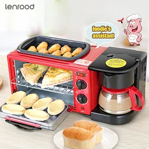 Lenrood Mesin Pembuat Beakfast 3 In 1, Mesin Sarapan Multifungsi dengan Pembuat Kopi Sandwich Oven dan Wajan