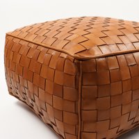 Pouf ottoman pliable en cuir marocain tressé fait main, couleur cognac, style Paléo Chic de luxe, moderne et doux, pour salon, salle à manger, appartement