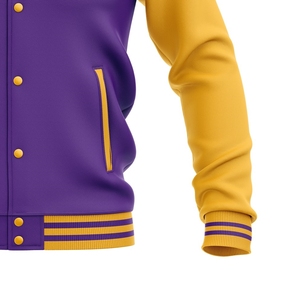 Chaqueta Varsity para Hombre, Color Morado y Amarillo, Talla Grande, Corte Regular, Color Sólido, Lana y Viscosa, Resistente al Viento, Ecológica, Forrada de Lana - Product Image 3