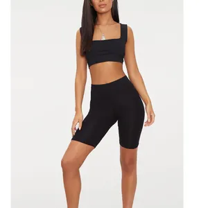 New Design Fashion High <b>Waist</b> Workout Gym Biker Shorts for Women <b>Elastic</b> Skinny Short Sweatpants - Product Image 1