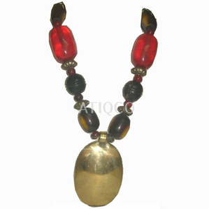 Atiqco High End Christian Women's Antique Bronze Plated Horn Jewelry Necklace with Glass Beads & Copper Alloy Oval <b>Locket</b> - Product Image 1