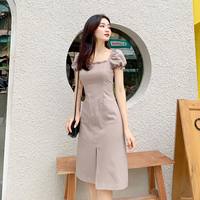Nouvelles Tendances 2020 : Robe Midi Femme Chic en Mousseline Unie à Fermeture Éclair, Manches Courtes, Style Vintage, Silhouette Trapèze Tissée pour l'Été