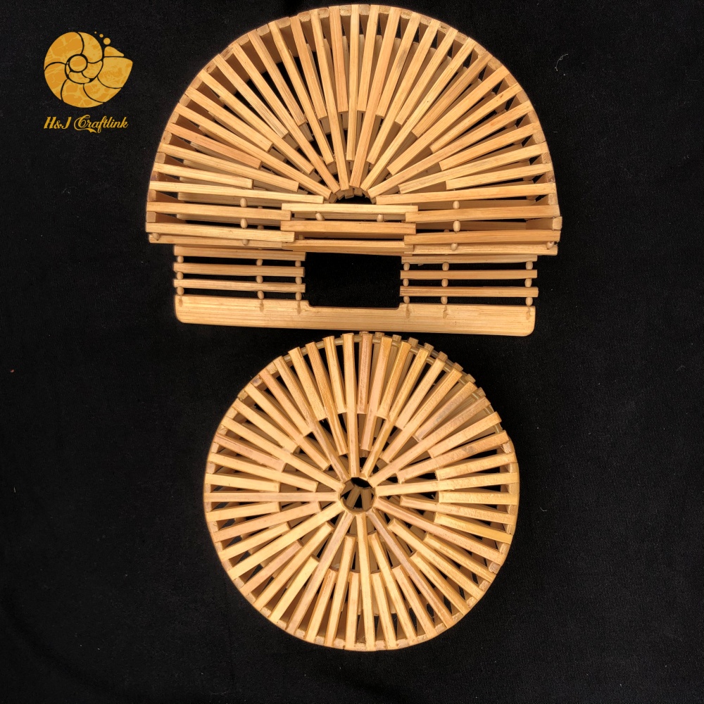 Bamboo Bag Clutch Handbag for Woman Fashionable Hand Bag Summer Haft Moon Bamboo Natural Girls Lady Handbag Fashion Single Open