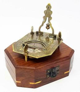 Boussole à pendule solaire 5 pouces en laiton avec boîte en bois Décoration d'intérieur Cadeau CHMN10005 - Product Image 4