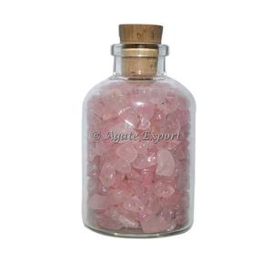 Mini bouteille de copeaux de pierre de quartz rose | Bouteille de pierres précieuses de guérison artisanat de pierre semi-précieuse - Product Image 1