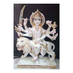 Diosa de mármol blanco de Vietnam, Durga Maa sentado sobre León Murti - Product Image 1