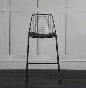 India Made Iron And Leather Iron Net Bar Chair Black Wire Bar Stool Full Hight