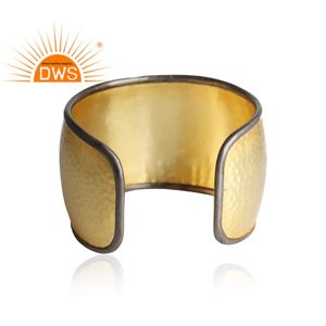 <b>Pearl</b> and White Topaz Gemstone Bangle Yellow <b>Gold</b> Plated Silver Statement Wide Cuff Bangle Jewelry Manufacturer - Product Image 3