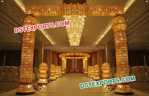 ประตูทางเข้าพระราชสถานจัดงานแต่งงาน,ประตูทางเข้าแต่งงานราชสถานไม้แกะสลักไฟเบอร์สีทองสำหรับงานแต่งงาน - Product Image 4