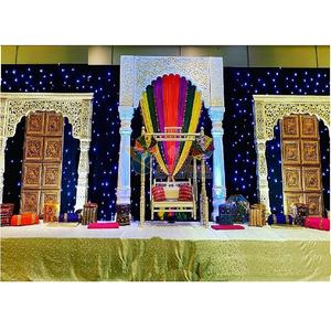 Decoración de Escenario para Noche de Sangeet Estilo Rajwada Colorida, Decoraciones de Mehndi para Boda con Temática Real de Rajastán, Tema de Escenario de Boda - Product Image 1