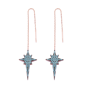 925 Sterling Silver Blue Polestar Ear Thread <b>Earrings</b> Handmade Turkish Wholesale for Women Jewelry - Product Image 1
