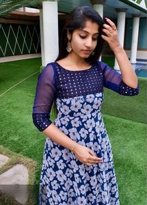 Dashimall — robe longue avec imprimés Georgette et miroir pour filles, vêtement indien, chemise de travail, Anarkali Kurti, prêt à l'emploi, prix élévé - Product Image 6