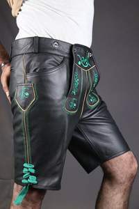 Derniers pantalons bavarois allemands conçus sur mesure pour hommes Oktoberfest Lederhosen noir décontracté taille moyenne droite écologique - Product Image 3