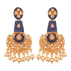 Bijoux indiens Bollywood Antique plaqué or Faux perle cristal Kundan pendentif lustre boucles d'oreilles ensemble pour les femmes - Product Image 1