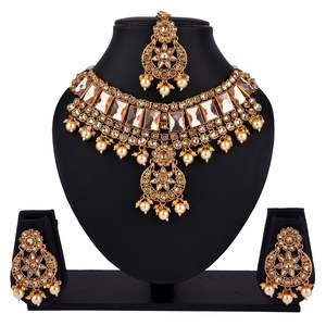 <b>Indian</b> <b>Jewelry</b> Choker Necklace Maang Tikka Earrings Bollywood Wedding Crystal Kundan Necklace Earrings Head Chain <b>Set</b> - Product Image 4