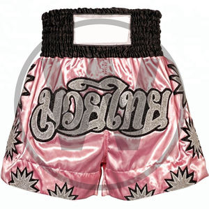 Short en Satin imprimé personnalisé de haute qualité pour la boxe MMA Muay Thai vêtements de sport confortables avec Position du Logo avant - Product Image 3