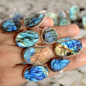 Labradorite Gemstone <b>Rings</b> 925 Sterling Silver | Natural Flashy Blue Fire Adjustable <b>Statement</b> | Jewelry Handmade Wholesale Lot - Product Image 2