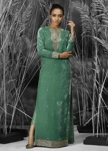 -NEW---STYLISH longue KAMEEZ avec brocart PANT--DRESS WITH-BEAUTIFUL--RESHAM---ZARI travail... pour la fête-usure/mariage @ 2021 - Product Image 2