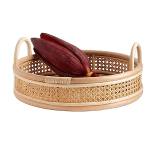 Bandeja redonda marrón de ratán para servir de alta calidad con diseño tejido, perfecta para decoración de Ramadán Eid y servir comida - Product Image 1