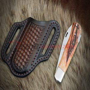 Funda de cuero con grabado en relieve para cuchillo, plegable, en ángulo - Product Image 3
