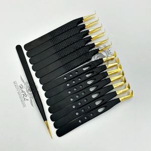 Thin 90 Degree Boot & Long Isolation Stainless Steel Professional Eyelash Extension Tweezers Private <b>Label</b> Matt Black Gold - Product Image 4