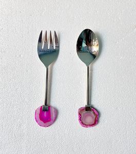 Cuillères et Fourchettes Personnalisées en Acier Inoxydable 18/8 pour Serveur à Salade, Manche en Pierre, Outils Classiques pour Ustensiles de Cuisine - Product Image 5