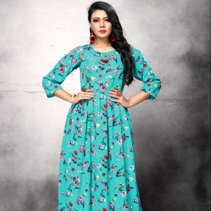 Très belle tenue décontractée coton rayonne imprimé filles porter longue robe indien prêt à porter bas prix vente en gros Surat ApparelGarment - Product Image 2