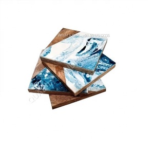 Plateau de service en résine, 6 pièces, ensemble de 4 plateaux en bois époxy, décor de cuisine, plateau d'art en résine bleu d'océan avec h - Product Image 3