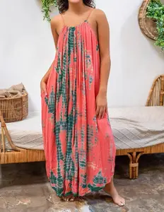 Holiday Summer Perfect Casual Dress For Beach Women's Wear 100% Rayon Tie Dye Long Backless Maxi Dress