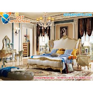 Juego de Muebles de Dormitorio de Madera de Teca de Primera Calidad, Estilo Italiano Moderno, Cama Tapizada y Juego de Dormitorio con Acabado Dorado, Muebles de Dormitorio de EE. UU. - Product Image 1