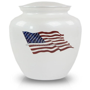 Urne funéraire en aluminium avec drapeau américain pour cendres humaines - Product Image 1