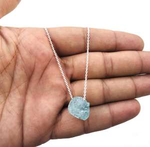 สร้อยคอ92.5ทำด้วยมือสีเงิน20 "สร้อยคอยาวพลอยอความารีนธรรมชาติไม่ผ่านการบำบัดสไตล์โซ่ - Product Image 3