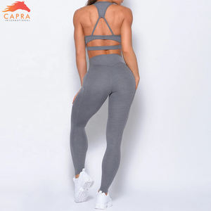 Taille haute respirant Fitness Leggings avec poches grande taille sport soutien-gorge pantalon ensemble femmes Style Simple Yoga Gym en gros - Product Image 5