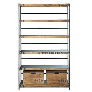 ตู้หนังสือโบราณสไตล์อินดัสเทรียลทำจากโลหะและไม้มะม่วง พร้อมลิ้นชัก สำหรับเฟอร์นิเจอร์บ้าน สำนักงาน บ้านไร่ อพาร์ทเมนต์ โรงเรียน และวิลล่า - Product Image 1