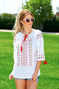 Chemise brodée délicate en coton doux, Collection d'été 3/4, chemisier de style Boho, romantique, haut de Collection pour femmes, new fashion - Product Image 2