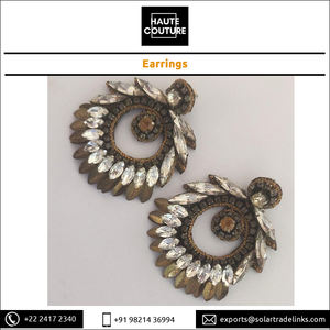 Highest Selling <b>Bridal</b> and Evening Wear Hand Embroidered Handmade Marquis & Gold Leaf <b>Drop</b> Women's <b>Earrings</b> From India - Product Image 3