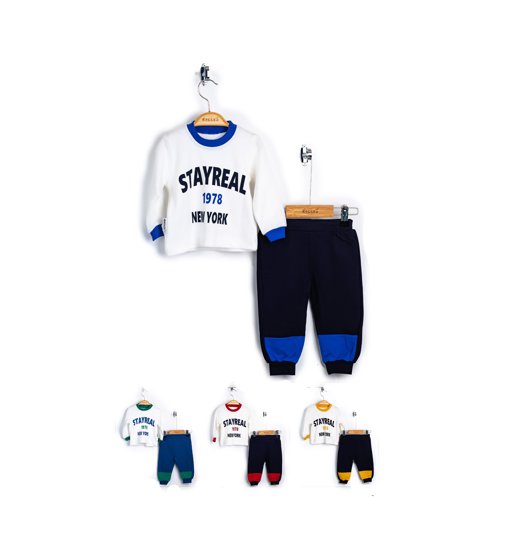 Горячая распродажа! Комплект весенней мягкой хлопковой детской одежды для мальчиков от бренда Necix из 2 предметов Stay Real 1978 Нью-Йорк
