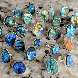 Wholesale Labradorite Druzy Silver <b>Rings</b> <b>Arabic</b> <b>Ring</b> Glow <b>Rings</b> Natural Blue Labradorite Wholesale Handmade Overlay Gemstone - Product Image 3