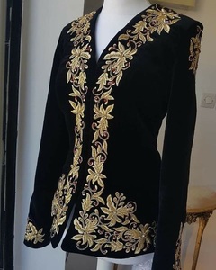 Chaqueta de terciopelo elegante con vestido de pantalón y su embellecedor de DABKA, cuentas de cristal, piedra de cristal para ropa de fiesta/boda @ 2022 - Product Image 1