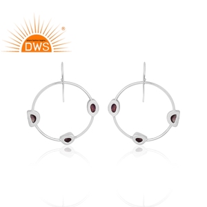 Diseño hecho a mano plata de ley fina rubí natural piedra preciosa aro pendiente joyería para mujer regalo para ella - Product Image 4