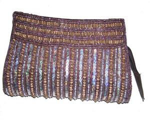 Lowellcraft Satin Beaded Clutch <b>Bag</b> with Sequin Fringe Sparkling Evening Party Purse - Product Image 1
