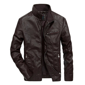 Chaqueta de Cuero para Hombre, Estilo Motero, Negra, Casual, Deportiva, con Cierre, Vintage, Gruesa, de Invierno, Impermeable y Resistente al Viento - Product Image 1