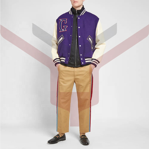 2022 chaqueta de béisbol de lana de algodón personalizada para hombre al por mayor chaqueta de cuero calefactable Varsity con capucha en blanco Letterman - Product Image 1