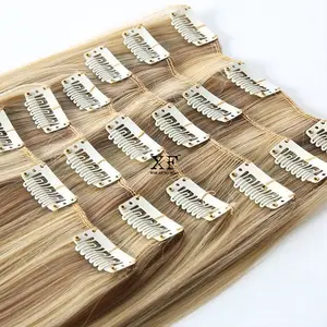 2022 Trending Products 100% Remy Brazilian Hair Ash Blonde Color Clip In Hair Extensions