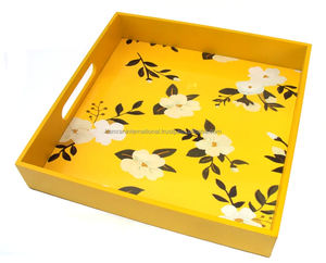 Plateau de service en bois écologique personnalisable laqué de forme ovale imprimé paon pour un usage domestique ou cadeaux promotionnels de mariage - Product Image 2