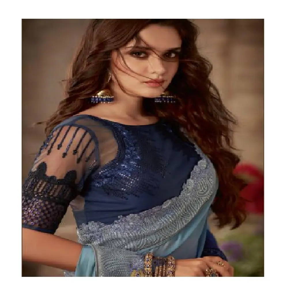 Индийская и Пакистанская одежда, сари с тяжелой вышивкой и блузкой